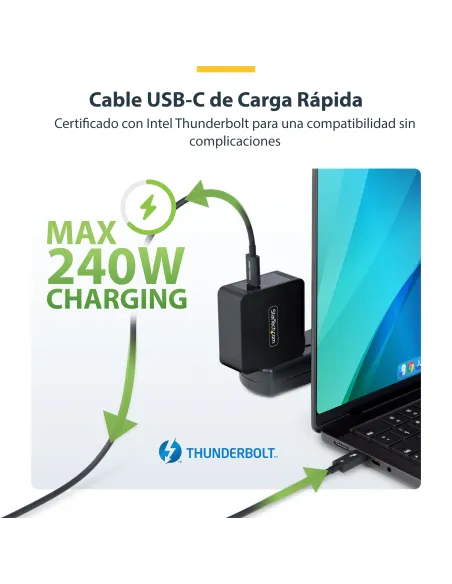 StarTech.com Cable Thunderbolt 5 de 80cm - Cable Thuderbolt Certificado - 80Gbps Hasta 120Gbps - Entrega de Alimentación PD de