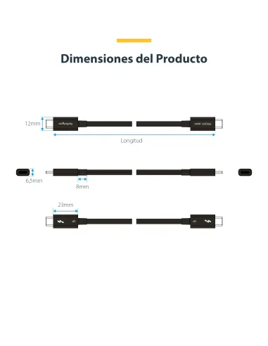 StarTech.com Cable Thunderbolt 5 de 80cm - Cable Thuderbolt Certificado - 80Gbps Hasta 120Gbps - Entrega de Alimentación PD de