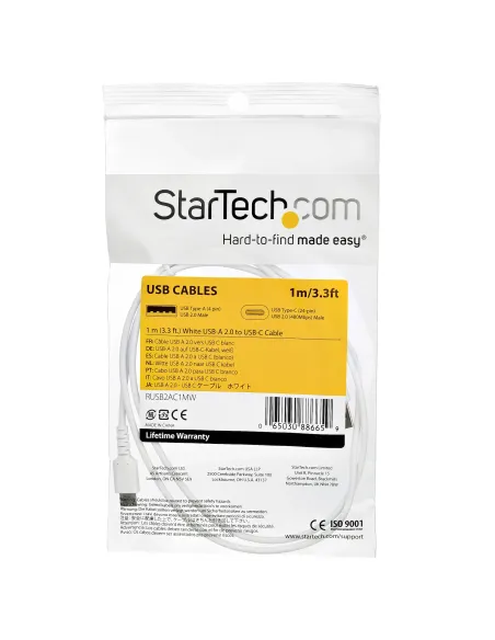 StarTech.com Cable de Carga USB-A a USB-C de 1m - Cable de Carga Rápida y Sincronización USB 2.0 de Servicio Pesado - Cable de