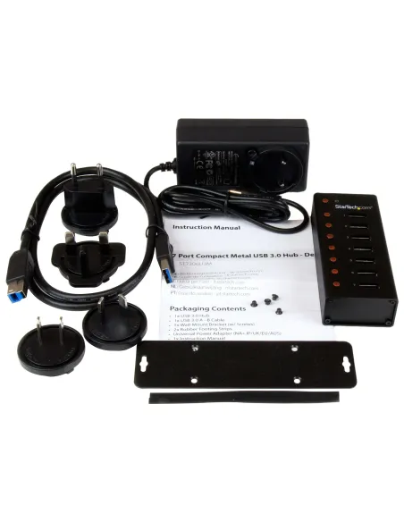 StarTech.com Concentrador USB 3.0 de 7 Puertos con Caja de Metal - 5Gbps - Hub de Sobremesa o Montaje en Pared