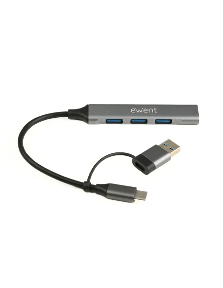 Ewent EW1154 hub de interfaz USB 3.2 Gen 1 (3.1 Gen 1) Type-A + Type-C Gris