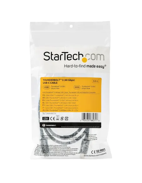 StarTech.com Cable Thunderbolt 3 Pasivo de 80cm - 40Gbps - PD 100W - Vídeo 4K 5K - Cable Thunderbolt - Certificado Thunderbolt