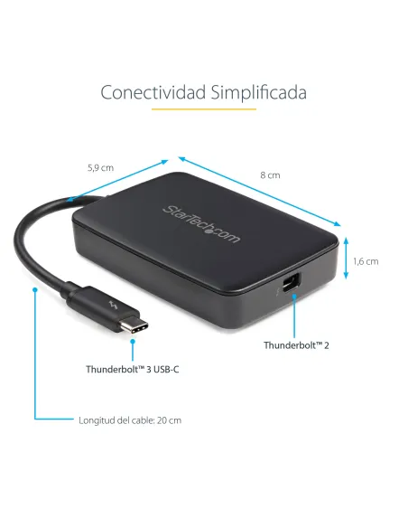 StarTech.com Adaptador Thunderbolt 3 a Thunderbolt 2 de Ordenador Portátil TB3 a Dispositivos TB2 o TB1 - No Reversible -