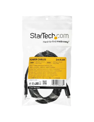 StarTech.com Cable de 2m USB-C a USB-C con capacidad para Entrega de Alimentación de 5A - USB TipoC - Cable de Carga USBC - USB