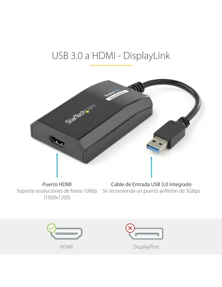 StarTech.com Adaptador USB 3.0 HDMI - Certificado con DisplayLink - 1920x1200