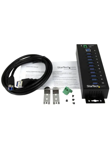 StarTech.com Hub Industrial de 10 Puertos USB 3.0 - 5Gbps - Ladrón Concentrador USB-A con Protección Antiestática ESD y