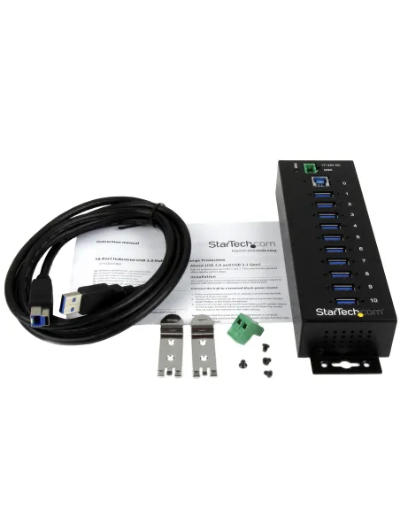 StarTech.com Hub Industrial de 10 Puertos USB 3.0 - 5Gbps - Ladrón Concentrador USB-A con Protección Antiestática ESD y