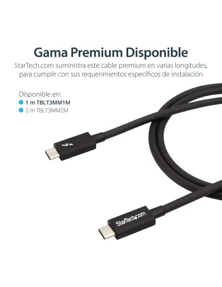 StarTech.com Cable Thunderbolt 3 Pasivo de 1m - 20Gbps - PD 100W - Vídeo 4K - Cable Thunderbolt - Certificado Thunderbolt -