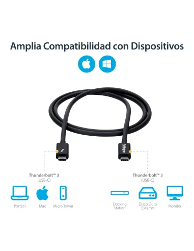StarTech.com Cable Thunderbolt 3 Pasivo de 1m - 20Gbps - PD 100W - Vídeo 4K - Cable Thunderbolt - Certificado Thunderbolt -