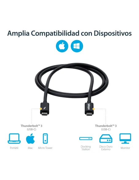 StarTech.com Cable Thunderbolt 3 Pasivo de 1m - 20Gbps - PD 100W - Vídeo 4K - Cable Thunderbolt - Certificado Thunderbolt -