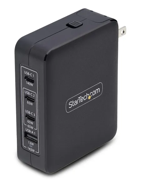 StarTech.com Cargador USB-C USB-A de Pared GaN PD de 140W - 3x USB-C 1x USB-A - Cargador Internacional para Portátil