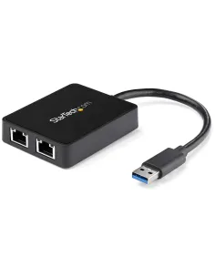 StarTech.com Adaptador Tarjeta de Red NIC Externa USB 3.0 2 Puertos Gigabit Ethernet RJ45 y Puerto USB