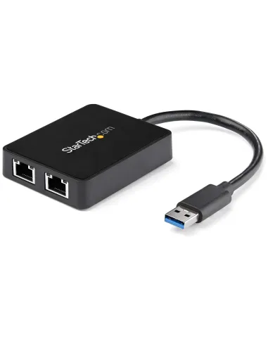 StarTech.com Adaptador Tarjeta de Red NIC Externa USB 3.0 2 Puertos Gigabit Ethernet RJ45 y Puerto USB