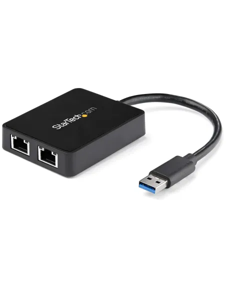 StarTech.com Adaptador Tarjeta de Red NIC Externa USB 3.0 2 Puertos Gigabit Ethernet RJ45 y Puerto USB
