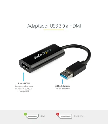 StarTech.com Adaptador USB 3.0 a HDMI - 1080p (1920x1200) - Adaptador Conversor Compacto de USB-A a HDMI para Monitor -