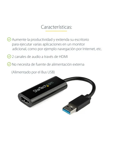 StarTech.com Adaptador USB 3.0 a HDMI - 1080p (1920x1200) - Adaptador Conversor Compacto de USB-A a HDMI para Monitor -