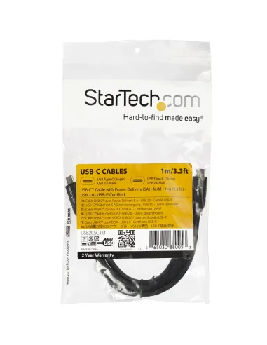 StarTech.com Cable de 1m USB-C a USB-C con capacidad para Entrega de Alimentación de 5A - USB TipoC - Cable de Carga USBC - USB