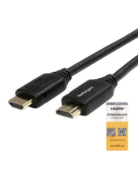 StarTech.com Cable HDMI 2.0 Certificado Premium de Alta Velocidad con Ethernet de 2m - Delgado - UHD 4K 60Hz - con Fibra de