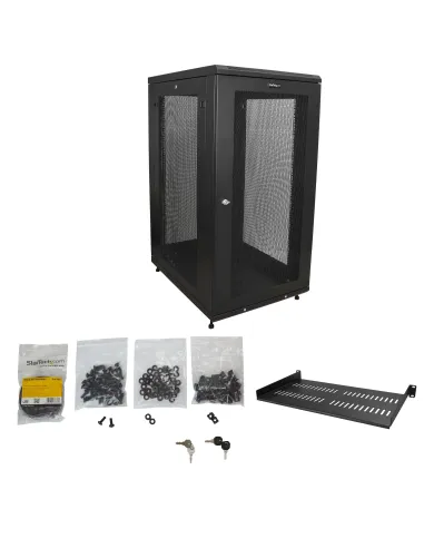 StarTech.com Armario Rack para Servidores 24U 19" 4 Columnas - Rack de Servidores con Cerradura y Seguro - Rack con Ruedas y