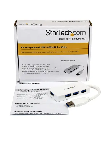 StarTech.com Adaptador Concentrador Hub Ladrón USB 3.0 (5Gbps) Super Speed para Laptop de 4 Puertos Salidas - Blanco