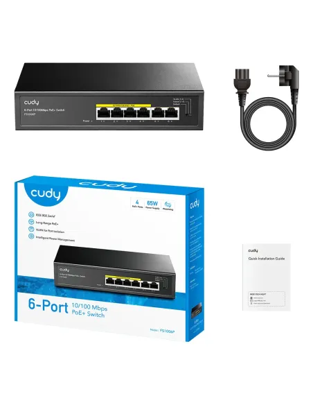 Cudy FS1006P switch No administrado Fast Ethernet (10 100) Energía sobre Ethernet (PoE) Negro