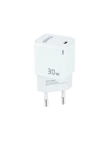 TooQ Cargador de Pared GAN USB-C/PD 30W, Blanco