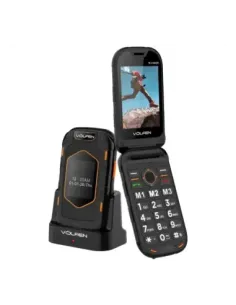 Telefono movil volfen ranger tipo concha negro - amarillo base de carga