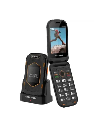Telefono movil volfen ranger tipo concha negro - amarillo base de carga