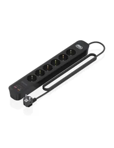 AISENS Regleta de Enchufes Multifuncion con 6 Tomas + Cargador PD3.0 20W 2xUSB-C, 2xUSB-A, 1.4m, Negro