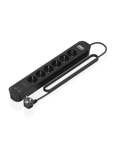 AISENS Regleta de Enchufes Multifuncion con 6 Tomas + Cargador PD3.0 20W 2xUSB-C, 2xUSB-A, 1.4m, Negro