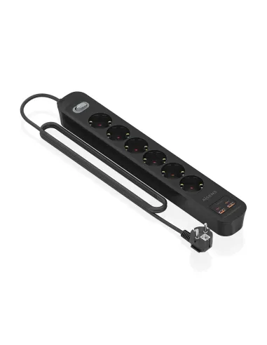 AISENS Regleta de Enchufes Multifuncion con 6 Tomas + Cargador PD3.0 20W 2xUSB-C, 2xUSB-A, 1.4m, Negro