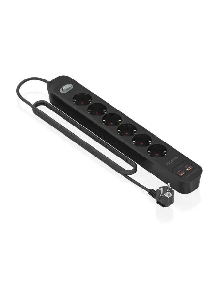 AISENS Regleta de Enchufes Multifuncion con 6 Tomas + Cargador PD3.0 20W 2xUSB-C, 2xUSB-A, 1.4m, Negro