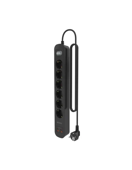 AISENS Regleta de Enchufes Multifuncion con 6 Tomas + Cargador PD3.0 20W 2xUSB-C, 2xUSB-A, 1.4m, Negro