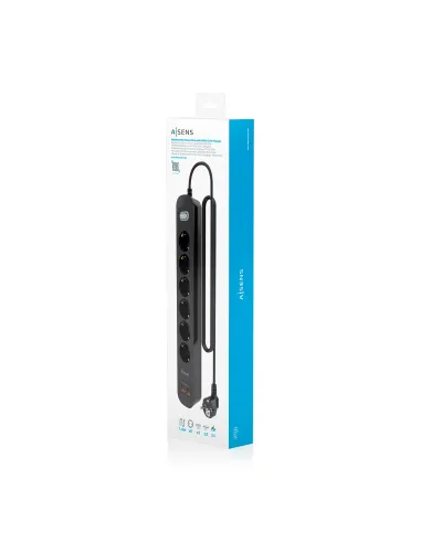 AISENS Regleta de Enchufes Multifuncion con 6 Tomas + Cargador PD3.0 20W 2xUSB-C, 2xUSB-A, 1.4m, Negro