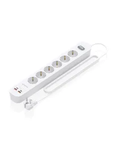 AISENS Regleta de Enchufes Multifuncion con 6 Tomas + Cargador PD3.0 20W 2xUSB-C, 2xUSB-A, 1.4m, Blanco