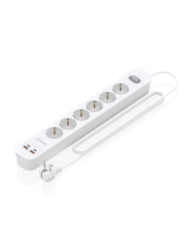 AISENS Regleta de Enchufes Multifuncion con 6 Tomas + Cargador PD3.0 20W 2xUSB-C, 2xUSB-A, 1.4m, Blanco