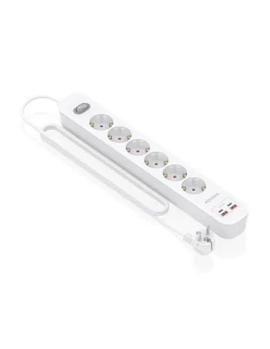 AISENS Regleta de Enchufes Multifuncion con 6 Tomas + Cargador PD3.0 20W 2xUSB-C, 2xUSB-A, 1.4m, Blanco