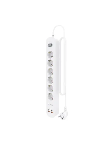 AISENS Regleta de Enchufes Multifuncion con 6 Tomas + Cargador PD3.0 20W 2xUSB-C, 2xUSB-A, 1.4m, Blanco