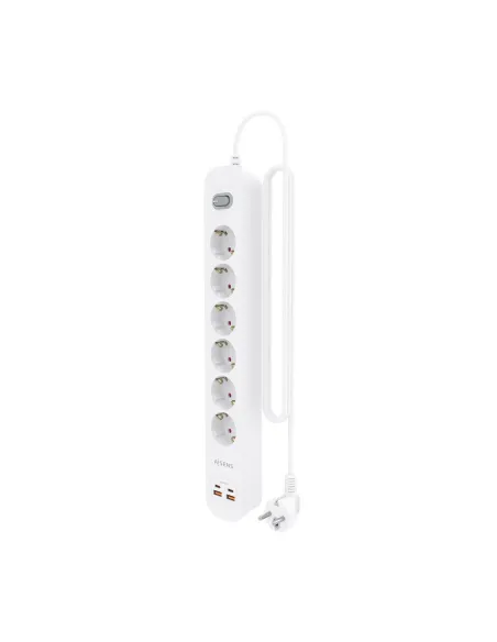 AISENS Regleta de Enchufes Multifuncion con 6 Tomas + Cargador PD3.0 20W 2xUSB-C, 2xUSB-A, 1.4m, Blanco
