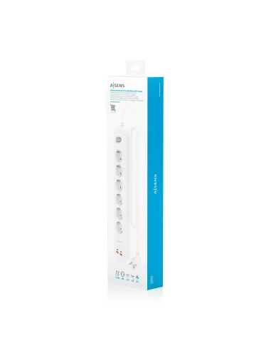 AISENS Regleta de Enchufes Multifuncion con 6 Tomas + Cargador PD3.0 20W 2xUSB-C, 2xUSB-A, 1.4m, Blanco