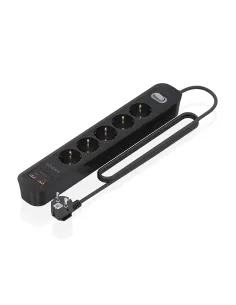 AISENS Regleta de Enchufes Multifuncion con 5 Tomas + Cargador PD3.0 20W 2xUSB-C, 2xUSB-A, 1.4m, Negro