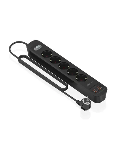 AISENS Regleta de Enchufes Multifuncion con 5 Tomas + Cargador PD3.0 20W 2xUSB-C, 2xUSB-A, 1.4m, Negro