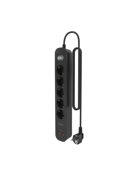 AISENS Regleta de Enchufes Multifuncion con 5 Tomas + Cargador PD3.0 20W 2xUSB-C, 2xUSB-A, 1.4m, Negro