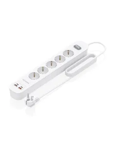 AISENS Regleta de Enchufes Multifuncion con 5 Tomas + Cargador PD3.0 20W 2xUSB-C, 2xUSB-A, 1.4m, Blanco