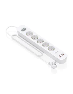 AISENS Regleta de Enchufes Multifuncion con 5 Tomas + Cargador PD3.0 20W 2xUSB-C, 2xUSB-A, 1.4m, Blanco 2