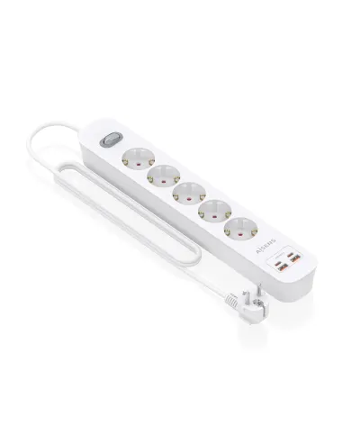 AISENS Regleta de Enchufes Multifuncion con 5 Tomas + Cargador PD3.0 20W 2xUSB-C, 2xUSB-A, 1.4m, Blanco