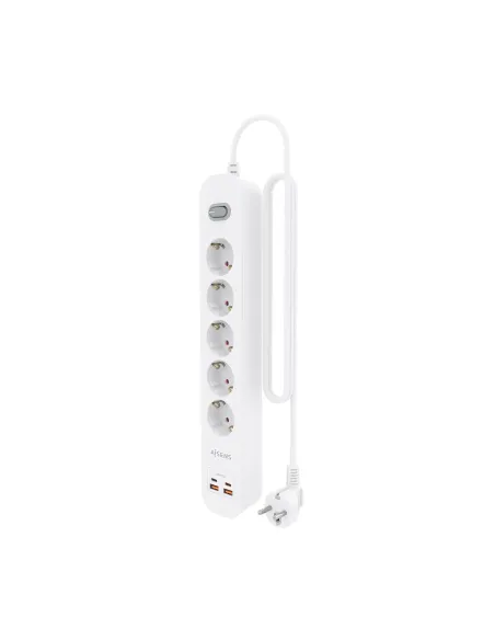 AISENS Regleta de Enchufes Multifuncion con 5 Tomas + Cargador PD3.0 20W 2xUSB-C, 2xUSB-A, 1.4m, Blanco