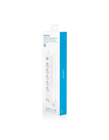 AISENS Regleta de Enchufes Multifuncion con 5 Tomas + Cargador PD3.0 20W 2xUSB-C, 2xUSB-A, 1.4m, Blanco