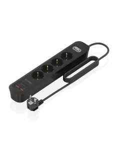 AISENS Regleta de Enchufes Multifuncion con 4 Tomas + Cargador PD3.0 20W 2xUSB-C, 2xUSB-A, 1.4m, Negro