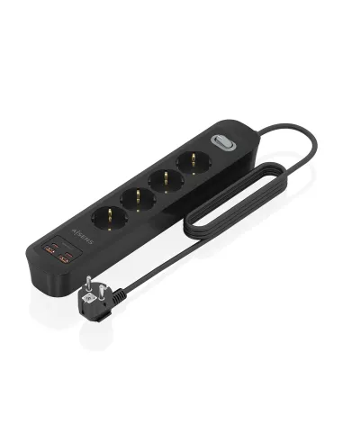 AISENS Regleta de Enchufes Multifuncion con 4 Tomas + Cargador PD3.0 20W 2xUSB-C, 2xUSB-A, 1.4m, Negro
